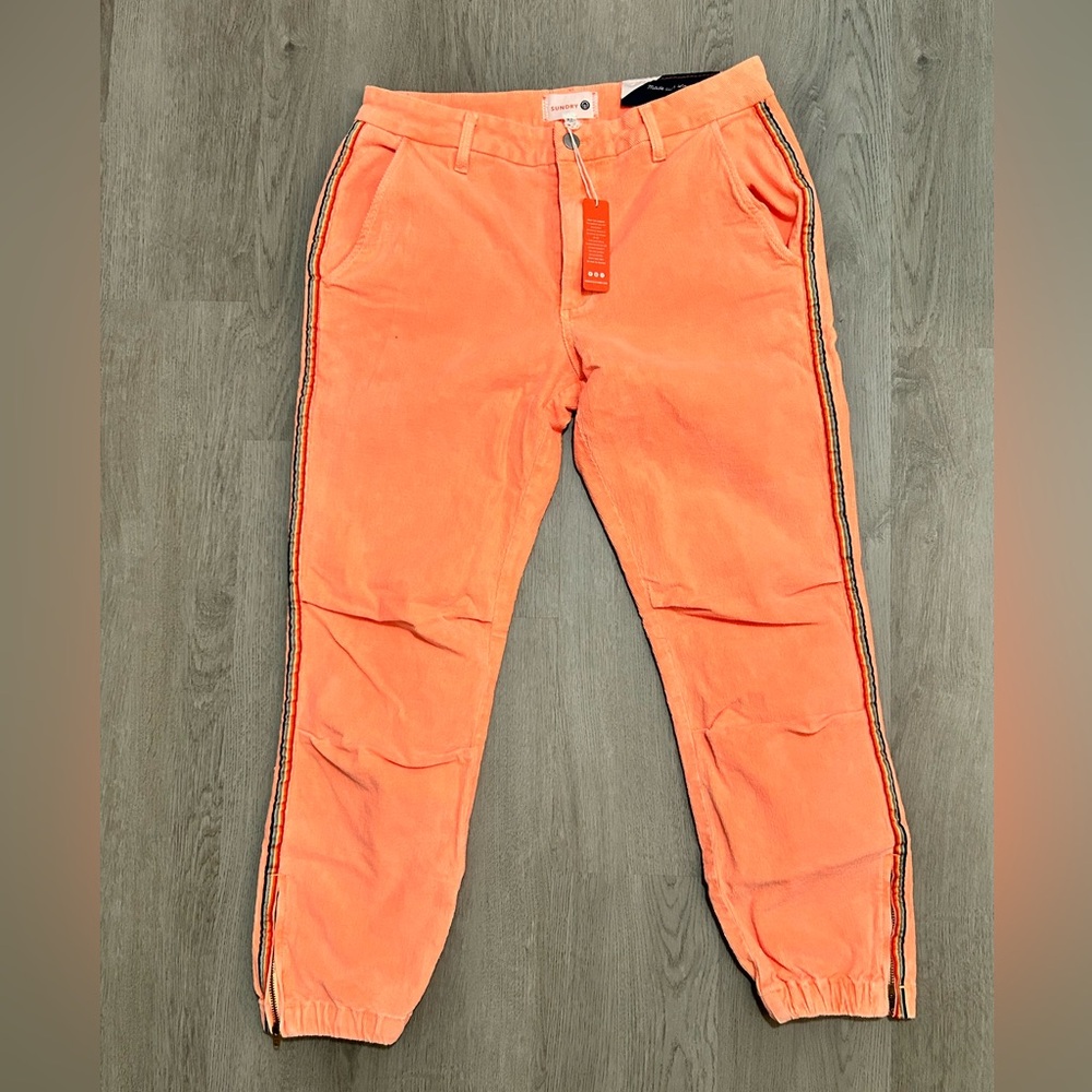 NWT Sundry Corduroy zip Jogger Neon Orange